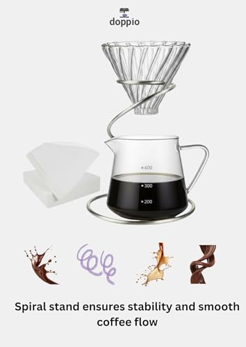 Image of DOPPIO Glass Pour Over Coffee Maker Set - Dripper, Server & Filter Papers