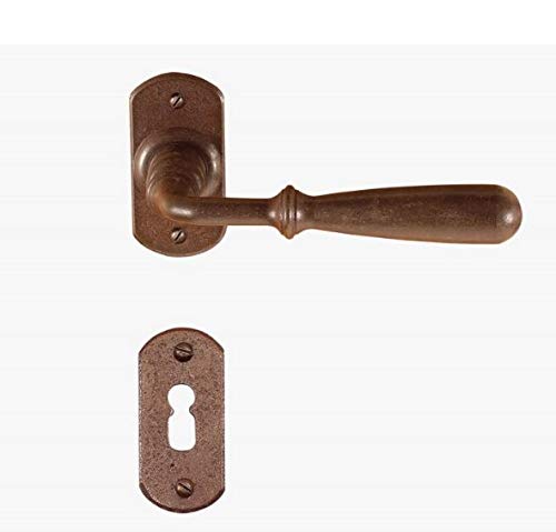 Maniglia in ferro antichizzato"MADE IN ITALY" colore ruggine completa di bocchetta e rosetta foro normale per porte interne quadro maniglia mm.8