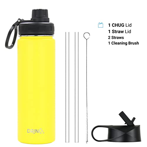 Image of Drinco Stainless Steel Water Bottle Spout Lid Vacuum Insulated Double Wall Water Bottle Wide Mouth Leak Proof Keep Cold Sport Camping Hiking (22oz Yellow)