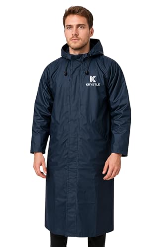 Image of Krystle Men's Long Hooded Waterproof Raincoat - Full-Length Overcoat (Blue,Multisize)