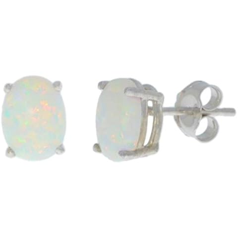 14Kt White Gold Genuine Opal Oval Stud Earrings Cover
