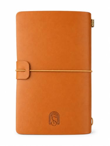 Personalized Vegan Leather Travel Journal with Card Organizer - Refillable A6 Notebook with Hot-Stamped Initial Letter or Heart, 6-Slot Card Holder, Zipper Pouch & Document Folder (Light Brown) - Image 2