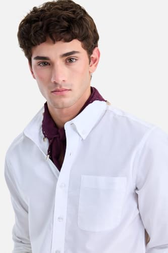 Image of SNITCH Men Formal Shirt | Regular Fit Long Sleeve Button-Down Collar Solid Style | 100% Cotton & Breathable Oxford Fabric for Office, Special Events & Smart Casual Wear