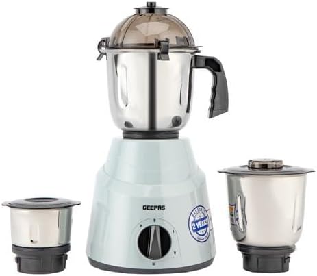Geepas 3-IN-1 Mixer Grinder| 800W Powerful Copper Motor with Stainless Steel Jars (1.5 L, 1.0 L, 0.5L) and Blades|2 Years Warranty