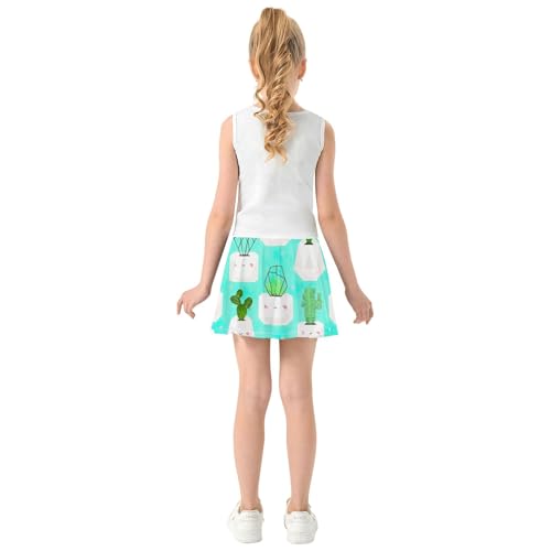 Joisal Cute Cacti Succulents White Geometric Pots Tennis Skirts Toddler Uniform Girls' Shorts Athletic Skorts Flowy Skirt 4t4