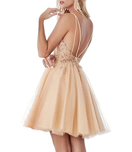 Teens Sparkly Beaded Homecoming Dresses Juniors Lace V Neck Short Prom Dresses Tulle Ball Gowns3