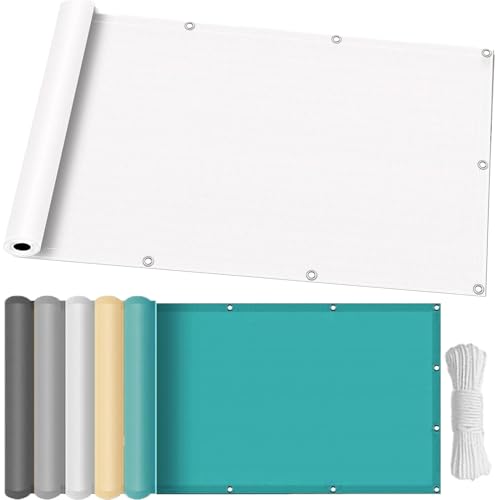 Toldo Vela Impermeable 110 x 390 cm Impermeable Protección UV, Rectangular Toldos Exterior Terraza, Lona de Sombra Poliéster, Prueba de Viento para Balcón, Terraza, Playa, Blanco