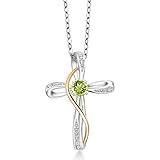 Gem Stone King 925 Sterling Silver and 10K Yellow Gold Green Peridot and White Lab Grown Diamond Infinity Cross Pendant Necklace For Women (0.33 Cttw, Gemstone Birthstone, with 18 Inch Chain)