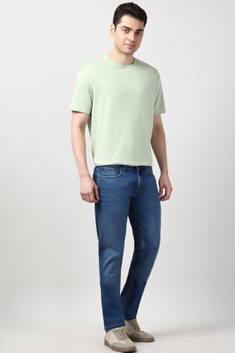 Image of Peter England Men's Slim Tapered Jeans | Denim Mid Wash | Casual Wear | Modern Fit