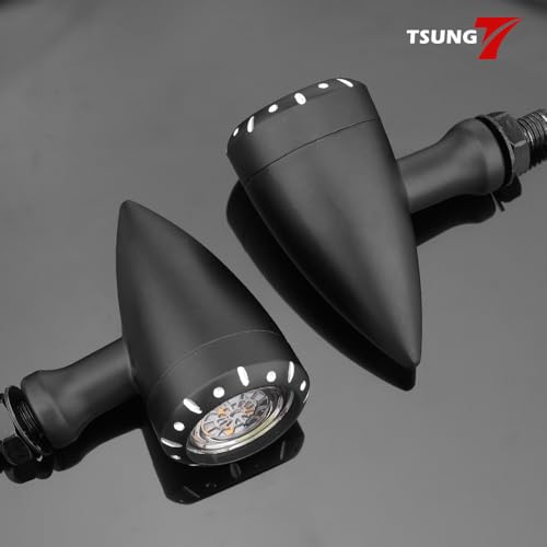 Image of TSUNG 2PCS Motorcycle Bullet LED Front Turn Signal White Amber Light SMD Blinker Indicator for Cruiser Chopper Bobber Cafe Racer Street Bike (SMD LED-3wire Black)