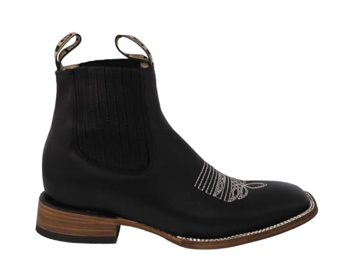 El Presidente Mens Black Chelsea Boots Solid Leather Casual Cowboy Wear2