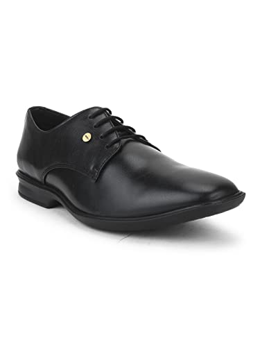 Liberty Fortune LUCIO-201 Lacing Derby Shoes for Men with PU Sole | Comfortable & Lightweight | Cushioned Footbed | Durable & Trendy Design | Padded Foam Insole | Formal Footwear (Black - 7UK)