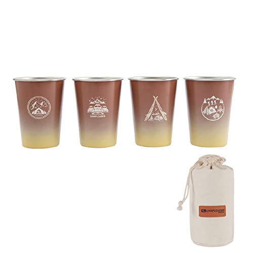 Fenteer 4個入り ステンレススチールカップ キャンプ用食器 コーヒーバッグ付き 350ml 旅行用ウォータータンブラー 登山 ピクニック ホーム キッチン用, 赤