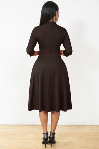 Image of Nmoder Casual Dresses for Women Semi Formal Fit and Flare 3 /4 Sleeve A-line Church Work Dress with Pockets