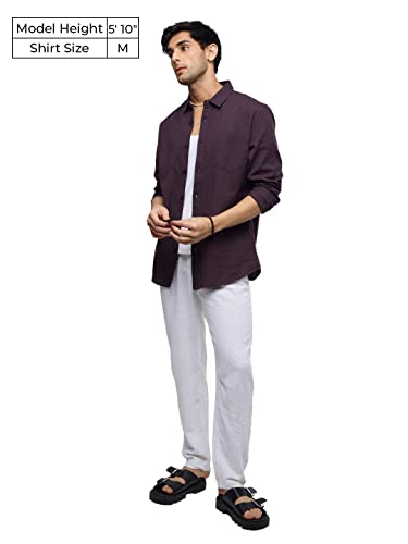 Image of The Souled Store Bold Black Men and Boys Long Sleeve Collared Neck Buttoned Front Regular Fit Cotton Linen Shirts