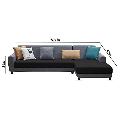 Image of Kraven RHS 6 Seater L Shape Sofa Set for Living Room (Black Grey Fabric)