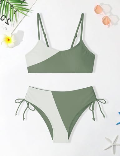 Image of Girls Swimsuits Bikini Set 2 Pieces Color Block Bikini with Adjustable Shoulder Strap Girls Bathing Suit 7-16Y
