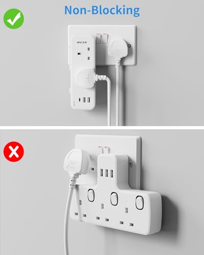 Double Plug Adapter UK, MSCIEN 2 Way Multi Plug Extension Adapter - Image 3