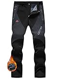JHMORP Men's Winter Hiking Snow Ski Pants Waterproof Softshell Fleece Lined Insulated Work Pants 4 Pockets (Black,CA 32)