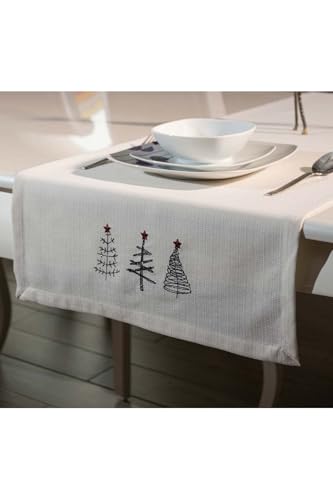 Runner, Asdiva Nakışlı, Yılbaşı Konsepti Ağaç Desen 45X140 Dekoratif