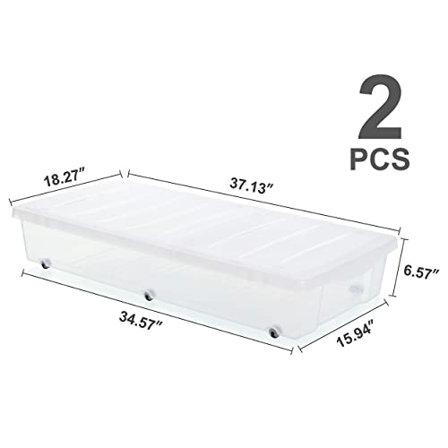 Image of Citylife 2 Packs 57 QT Plastic Under Bed Storage Bins with Double-opening Lids Clear Underbed Storage Containers with Wheels for Organizing Shoes, Blankets, Clothes