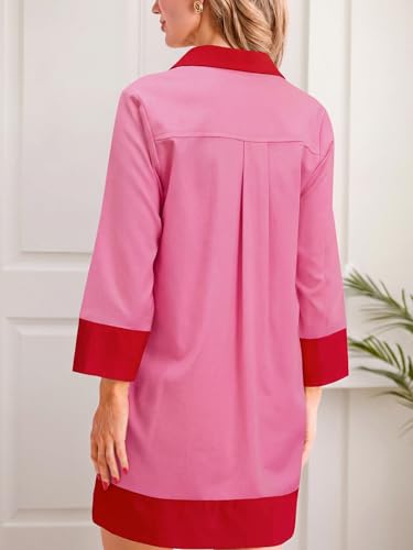Image of Kedera Women Button Shirt Dress V Neck Short Sleeves Summer Casual Work Shift Tunic Dress with Pockets