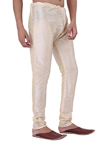 Image of HUZUR Men Pyjama,Churidar,Bottom wear,Silk Blend,Regular Fit,Wedding,Party,Festival,Family Funcation,White,Gold,Pajama