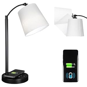 OttLite Good Housekeeping Shaded LED Desk Lamp with Wireless Charging Pad – Designed to Reduce Eyestrain – Adjustable Shade, Replaceable ClearSun LED Bulb, Crafting, Reading Light & Studying Lamp