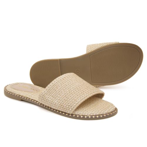 Image of Shoe Land Flat Sandals for Women - Slip-On Slides with Cushioned Footbed | Comfortable Dressy & Casual Open Toe Summer Sandals for Beach, Travel & Everyday Wear