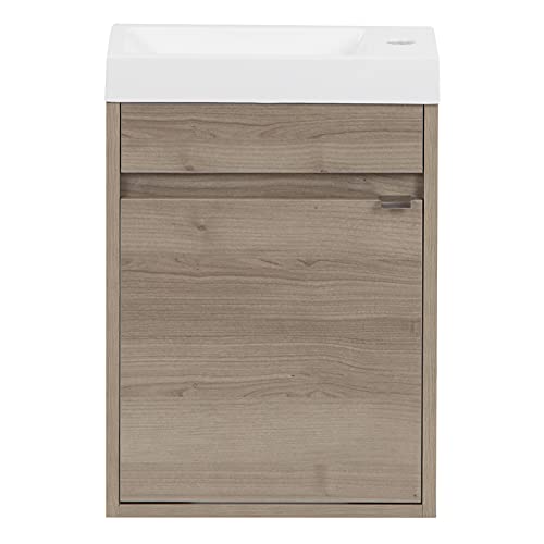 Spring Mill Cabinets Kambree Small Floating Bathroom Vanity with 1-Door Cabinet and White Sink Top, 15.75´´ W x 8.66´´ D x 22.13´´ H, Forest Elm