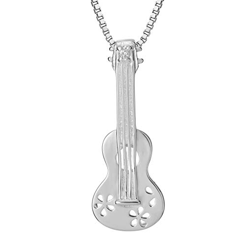 925 Sterling Silver Hawaiian Guitar Ukulele Necklace Pendant with 18