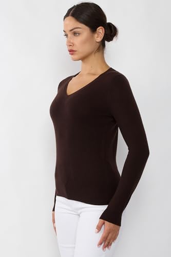 Image of JENNIE LIU Women's 100% Pure Cashmere Long Sleeve Pullover V Neck Sweater