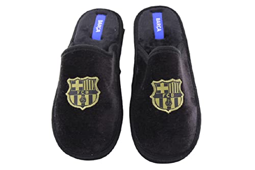 LARES Zapatillas Casa FC Barcelona para Hombre y niño Color: Negro Talla: 41 - Equipo futbol Escudo Barça con licencia oficial. Fabricadas por Marpen.
