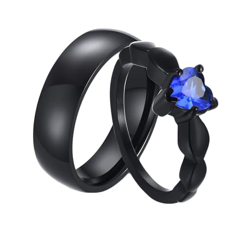 Bague couple acier inoxydable et zirconium coeur bleu : le cadeau de fiançailles idéal