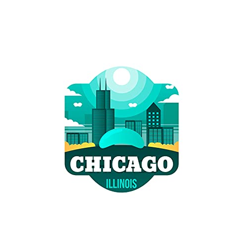 Chicago, Illinois, 3 inch Sticker, S334 (Waterproof Vinyl Decal for Car, Water Bottle, Laptop, iPad, Window, Cooler, Luggage, Bumper, Toolbox, Locker)