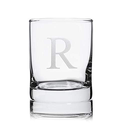 Personalized Scotch Whiskey Glasses Set of 2, Old Fashioned Barware Glassware with Sandblasted Monograms, 12.5 oz Capacity Each (R) - Image 5