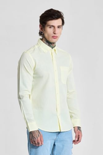 Image of SNITCH Men Casual Shirt | Slim Fit Full Sleeve Button-Down Collar Solid Design | Premium Cotton Linen Blend & Breathable Fabric for Office, Semi-Formal & Everyday Wear