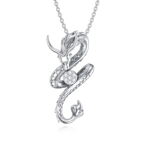 Diamond Dragon Necklace for Women 925 Sterling Silver Dragon Pendant with Lab Grown Diamond Jewelry Gifts