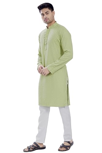 Image of DIVISIVE Men's Sequince Embroidered Cotton Blend Only Slim Fit Kurta