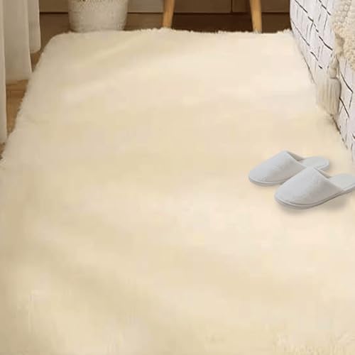 Grand tapis de salon 250x270 extra doux couleur unie crème haut de gamme