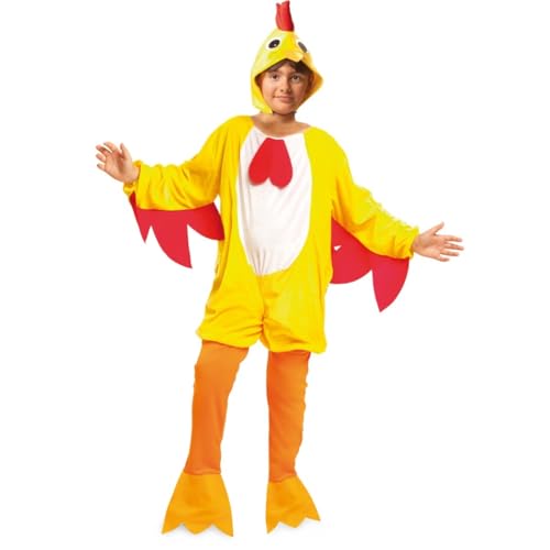 My Other Me Costume de coq pour enfant de 10 à 12 ans. Comprend un bonnet avec yeux, un bec, un menton et une crête rouge, une combinaison jaune avec ailes rouges et une queue et un pantalon avec