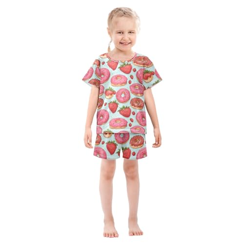 ALAZA Strawberries and Donuts Pajama Set Short Sleeve Sleepwear Soft Lounge Nightwear3