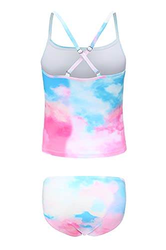Image of Girls Two Piece Tankini Swimsuits Tie Dye Bathing Suit Kids Hawaiian Swimwear Set 3-16 Years