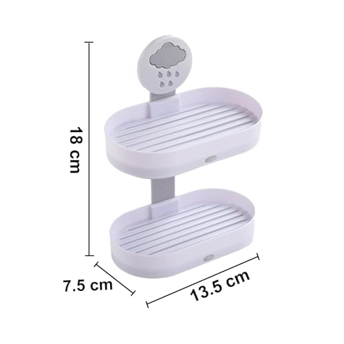 Image of UMAI Soap Holder | 2-Tier Bathroom Soap Tray | SoapHolder for Kitchen Sink | Wash Basin Soap Dish | Hanging Sink Organizer Plate | Self Adheshive Soap Holder | White