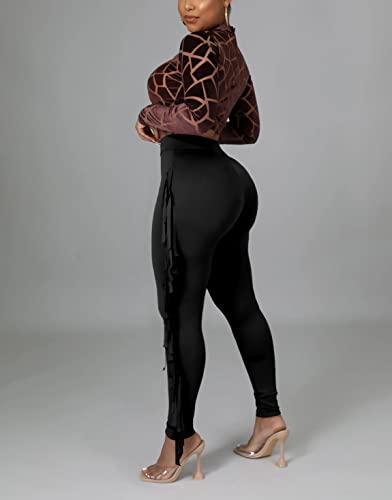 Choichic Women's Casual High Waist Fringed Pants With Elastic Waist - Bodycon Tassels Side Long Jogger Sweatpant3