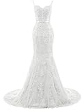 HUINI Abendkleider Meerjungfrau Lang Hochzeitskleider Spitzen Brautkleider Standesamt Ballkleider Quinceanera Partykleider Elfenbein 38