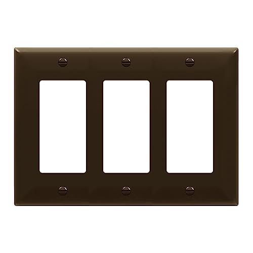 Image of ENERLITES Decorator Light Switch or Receptacle Outlet Wall Plate, Gloss Finish, Size 3-Gang 4.50 inch x 6.38 inch, Unbreakable Polycarbonate Thermoplastic, UL Listed, 8833-BR, Brown
