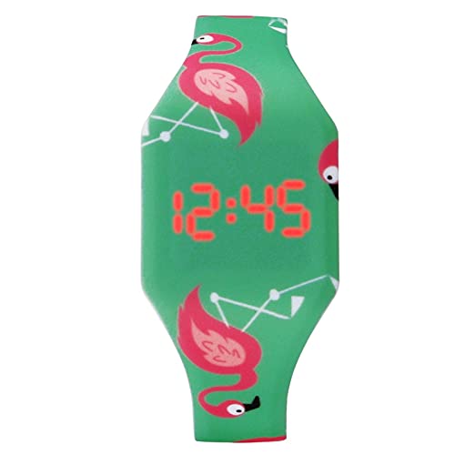 Reloj de niña Relojes de Dibujos Animados Lindo LED Reloj Digital Estudiante Dinosaurio para niñas Niños Relojes para niñas (Color : Flamingo Green)