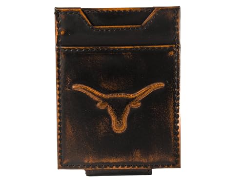 ZEP-PRO NCAA Texas Longhorns Burnished Leather Magnetic Front Pocket Wallet, Slim Stylish for Men