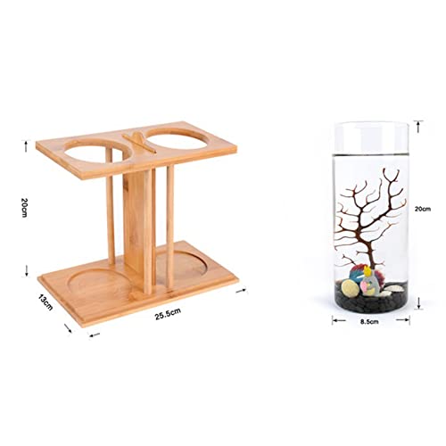 Fish Tank With Led Light, Creative Ecology Bamboo Base Fish Bowl Mini Aquarium Goldfish Bowl Desktop Decoration For Office Home Room Decor #TOP6